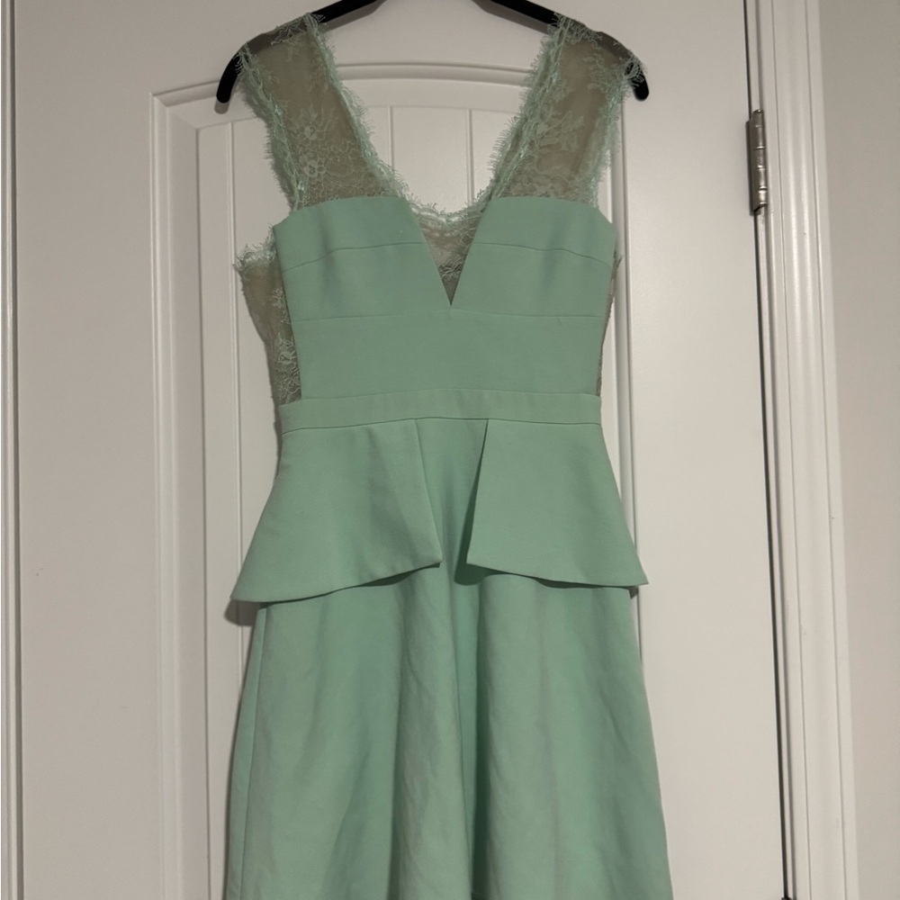 BCBGMaxAzria Green Peplum Fit and Flare Dress